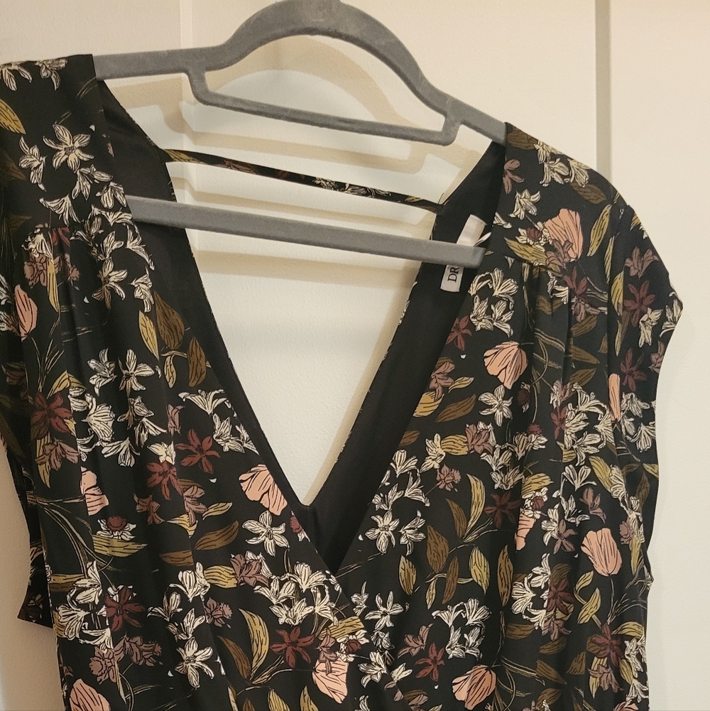 Floral V-Neck Black Dress